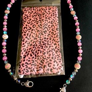 Breast cancer awareness beaded mask lanyard